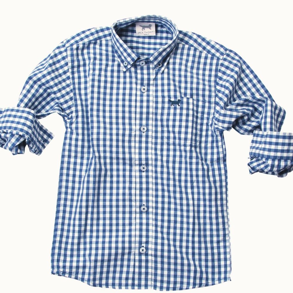 NWT Jack Thomas Boys Long Sleeve Gingham Shirt Blue